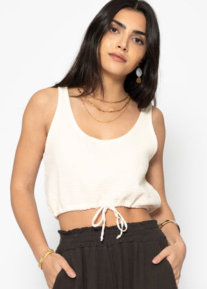 Muslin top with drawstring - light beige