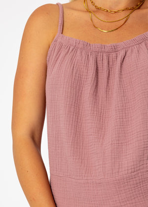 Muslin top with straps - dusty pink