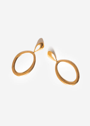 Stud earrings with large oval pendant - gold