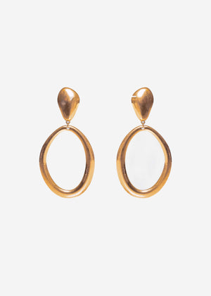 Stud earrings with large oval pendant - gold