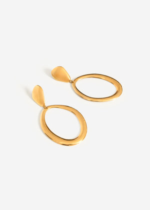 Stud earrings with large oval pendant - gold