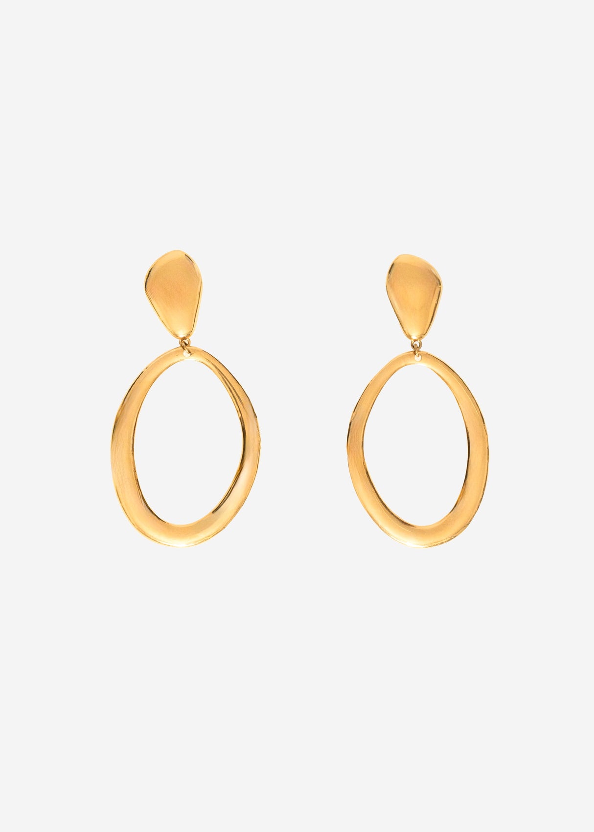 Stud earrings with large oval pendant - gold