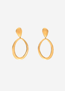 Stud earrings with large oval pendant - gold