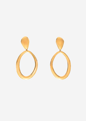 Stud earrings with large oval pendant - gold