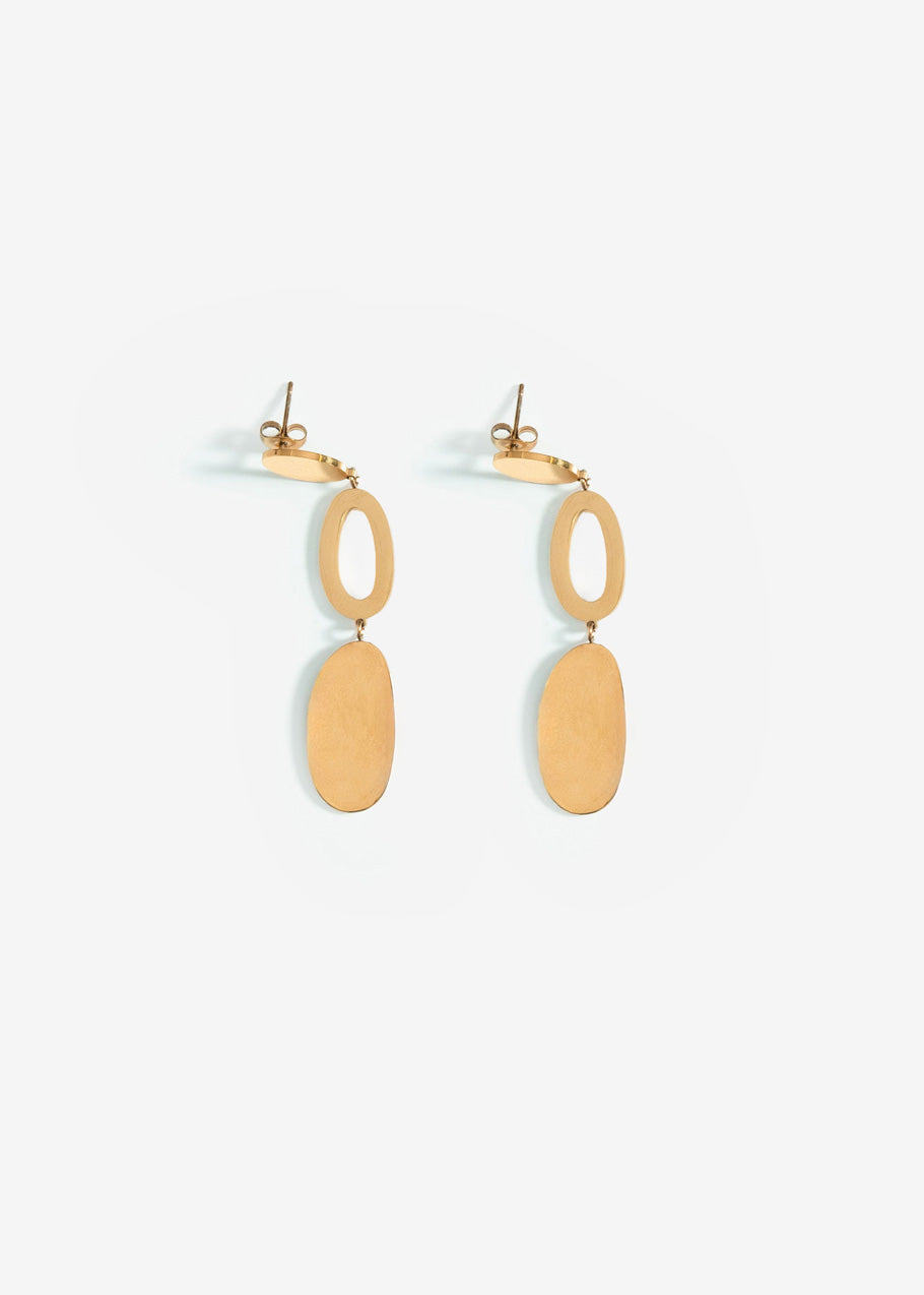 Stud earrings with oval pendants - gold