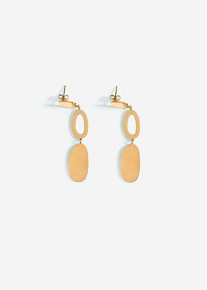 Stud earrings with oval pendants - gold