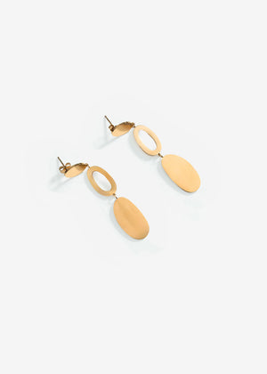Stud earrings with oval pendants - gold