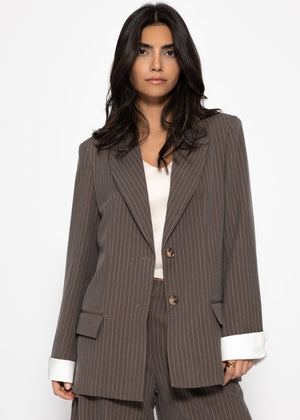 Oversize Blazer mit Nadelstreifen - braun