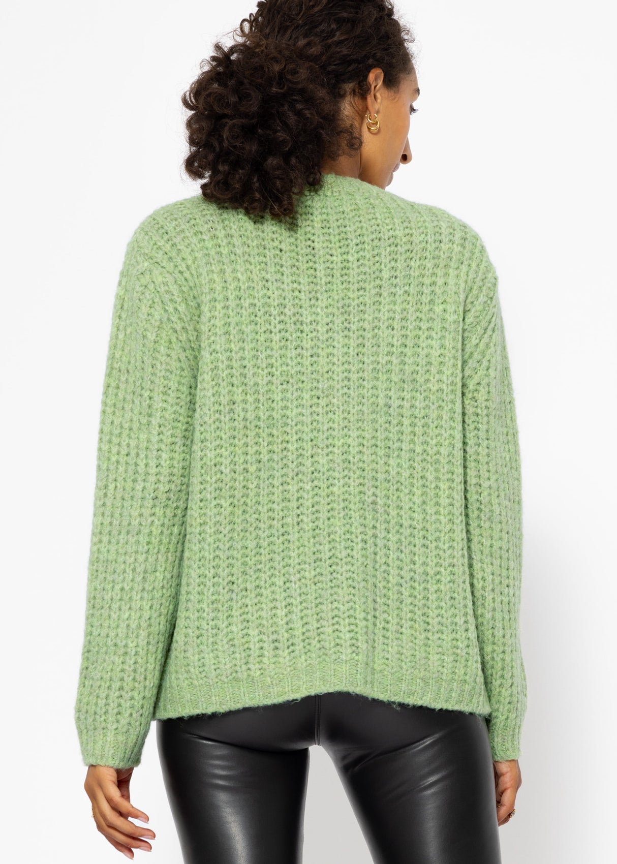 Oversized chunky knit V-neck sweater - sage green