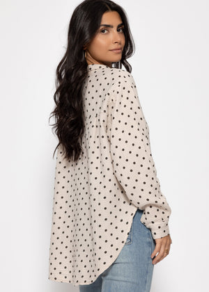 Musselin Hemdbluse mit Punkten - beige