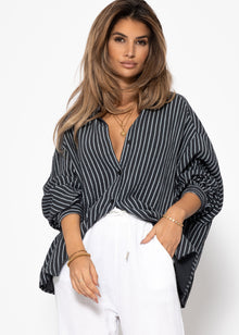 Oversize muslin blouse with light stripes - grey