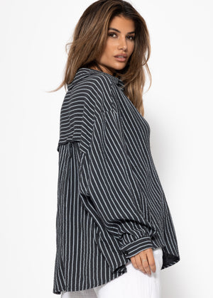 Oversize Musselin Bluse mit hellen Streifen - grau