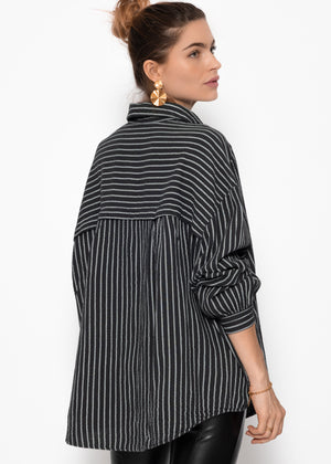 Oversize muslin blouse with light stripes - grey