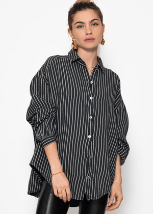 Oversize muslin blouse with light stripes - grey