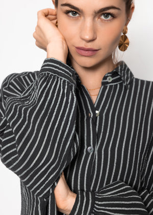 Oversize muslin blouse with light stripes - grey