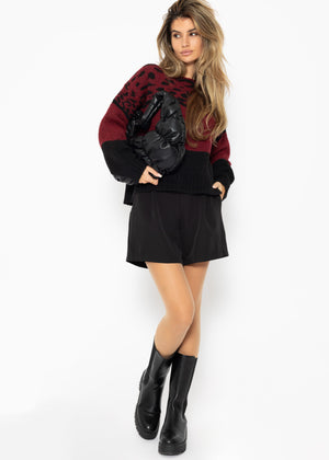 Oversized sweater with leopard print - burgundy-black