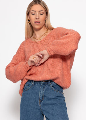 Oversized V-neck sweater - salmon