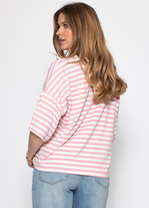 Oversize T-Shirt mit Streifen - rosa-weiß
