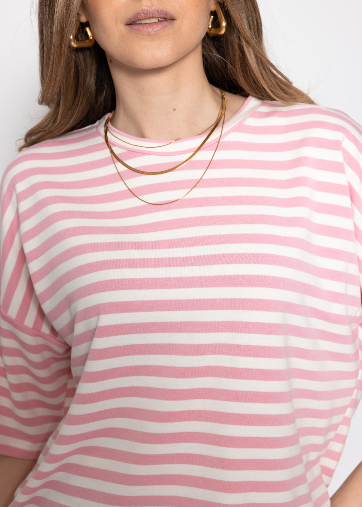 Oversize T-Shirt mit Streifen - rosa-weiß