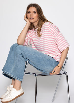 Oversize T-Shirt mit Streifen - rosa-weiß