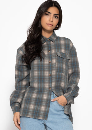Oversize karierte Hemdbluse - grau