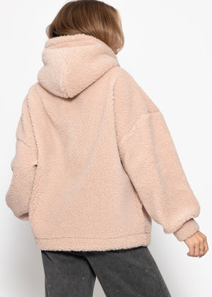 Oversize teddy sweatshirt with hood - pink