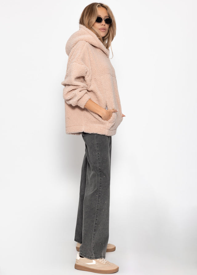 Oversized hooded teddy sweatshirt - rose