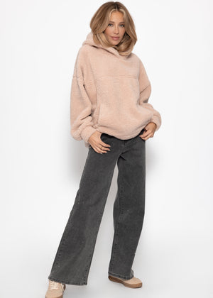 Oversize teddy sweatshirt with hood - pink