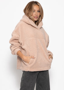 Oversize teddy sweatshirt with hood - pink