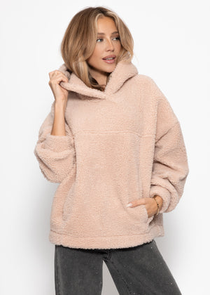 Oversize teddy sweatshirt with hood - pink