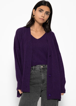 Oversized cardigan with V-neck and cashmere blend - purple