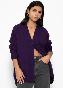 Oversized cardigan with V-neck and cashmere blend - purple