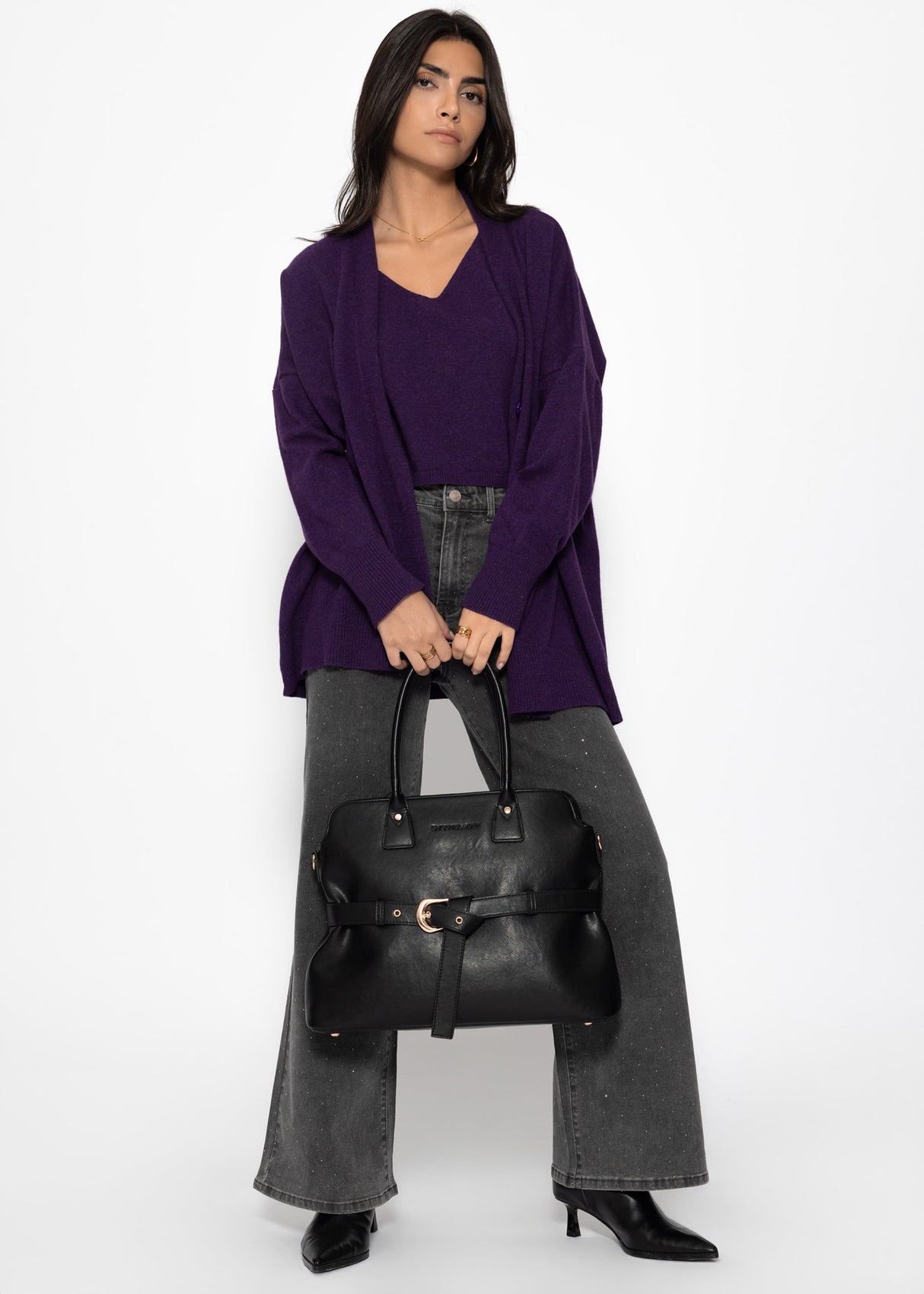 Oversized cardigan with V-neck and cashmere blend - purple