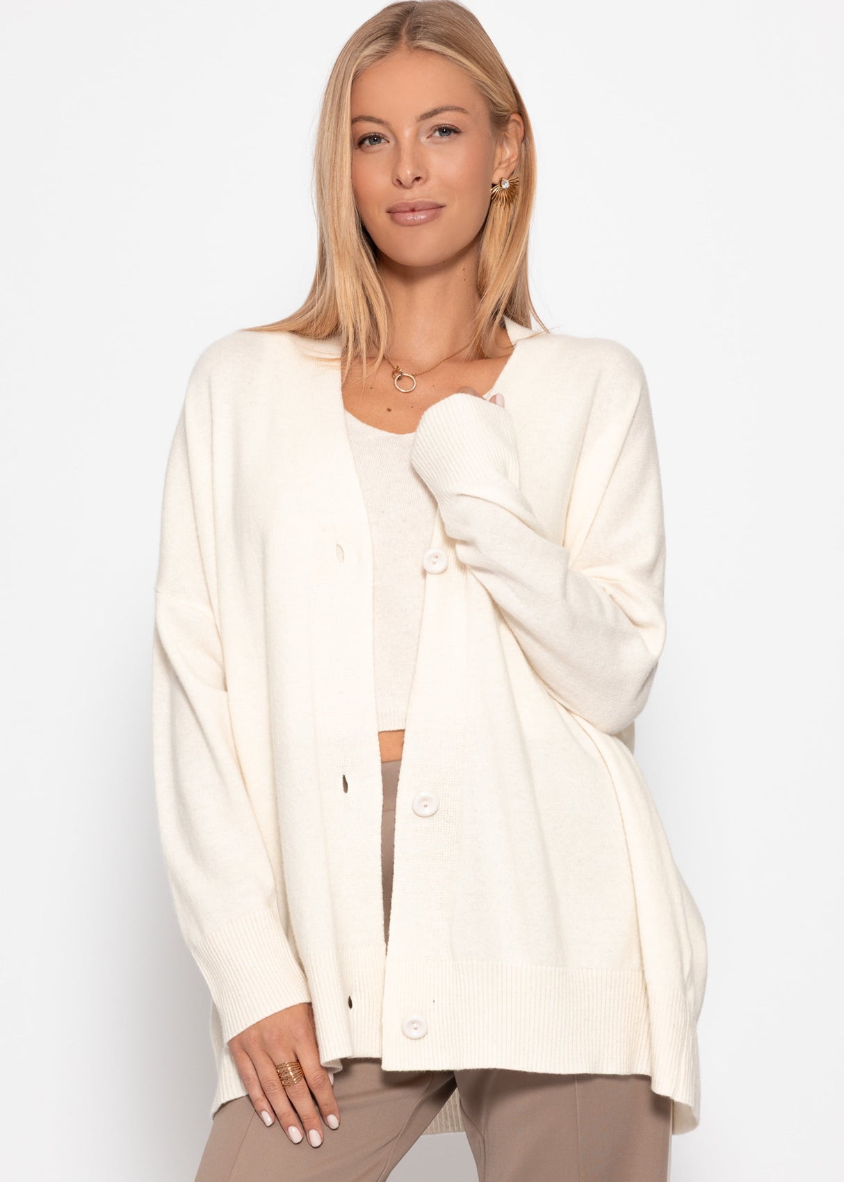 Oversized cardigan with V-neck and cashmere blend - Off-white