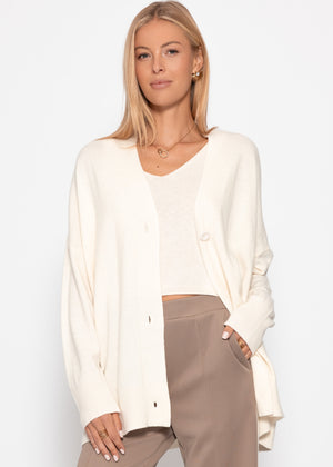 Oversized cardigan with V-neck and cashmere blend - Off-white
