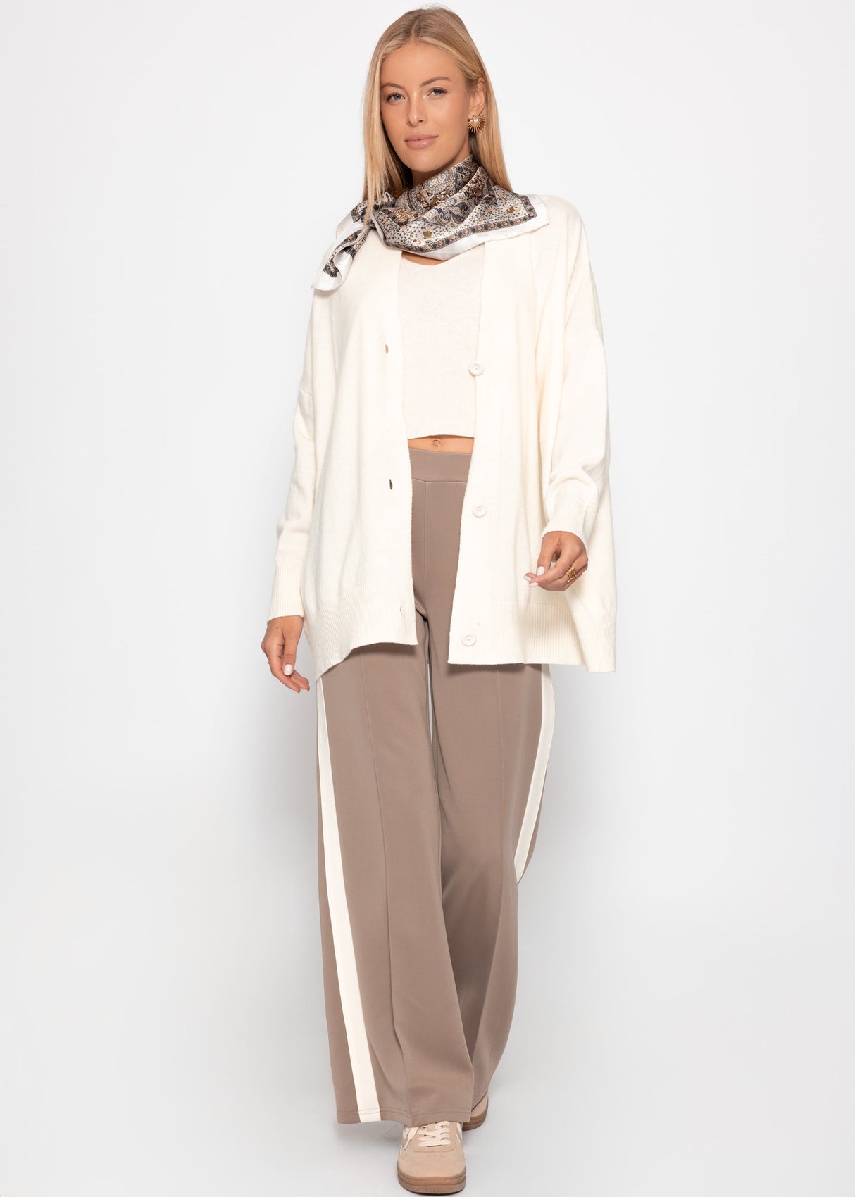 Oversized cardigan with V-neck and cashmere blend - Off-white