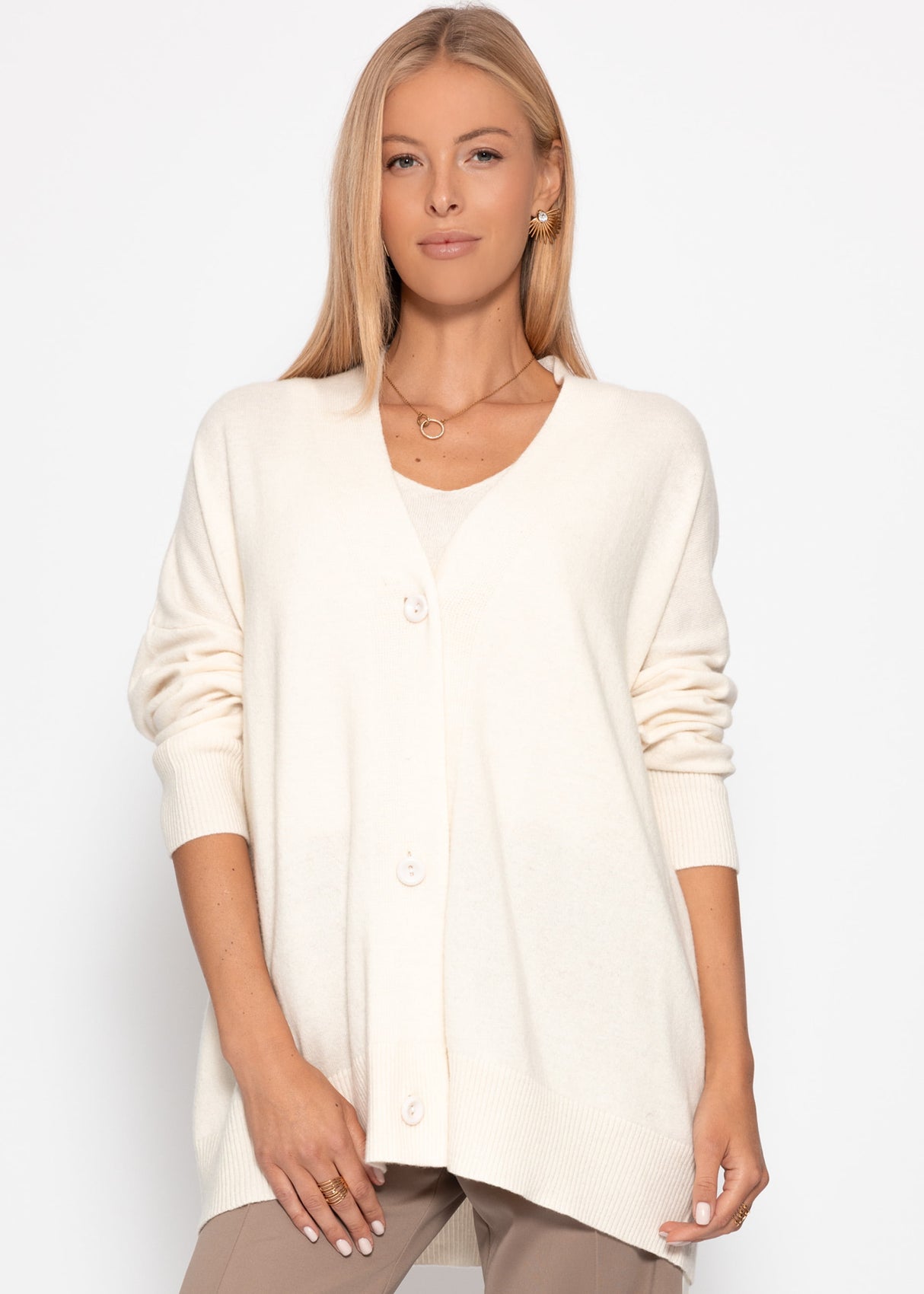 Oversized cardigan with V-neck and cashmere blend - Off-white