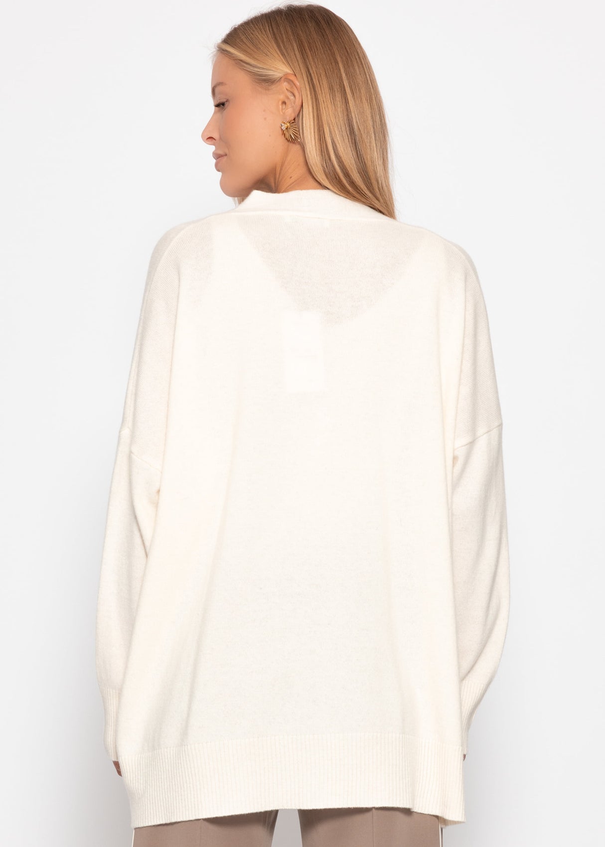 Oversized cardigan with V-neck and cashmere blend - Off-white