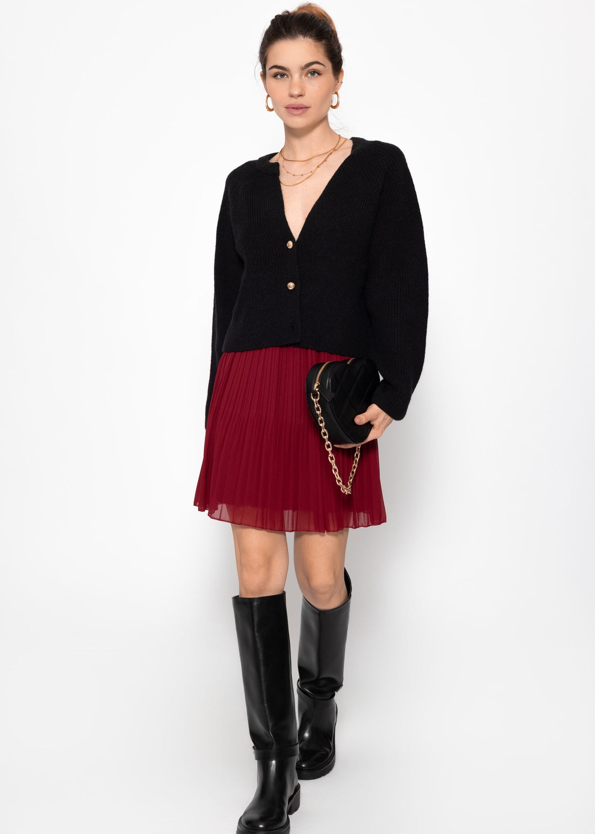 Pleated skirt made of chiffon, burgundy