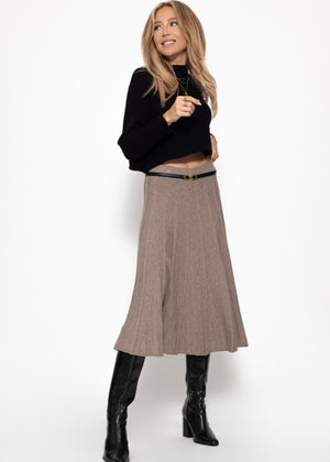 Pleated knit midi skirt - taupe