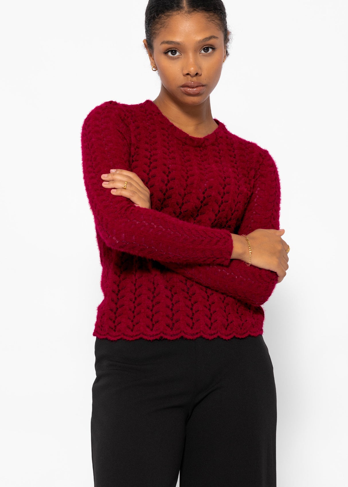 Sweater in extravagant, soft lace - dark red