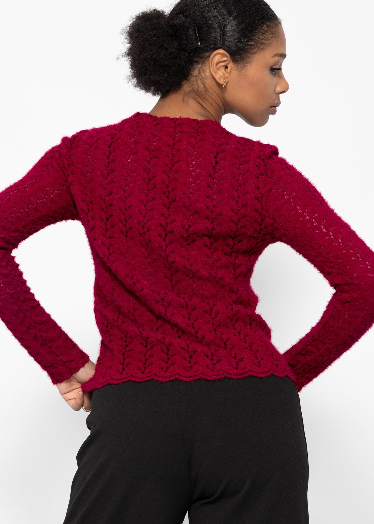 Sweater in extravagant, soft lace - dark red