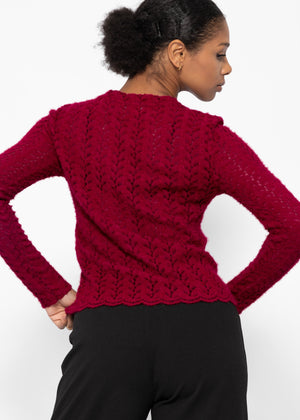 Sweater in extravagant, soft lace - dark red