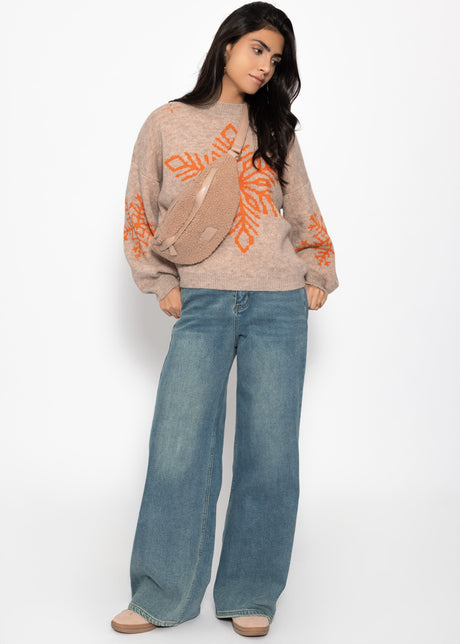 Pullover mit Schneeflocke - beige