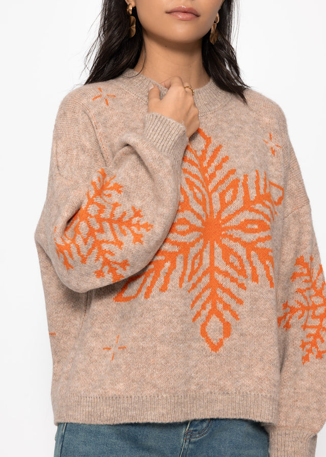 Pullover mit Schneeflocke - beige