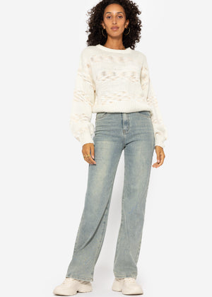 Sweater with multicolor stripes - off-white-beige