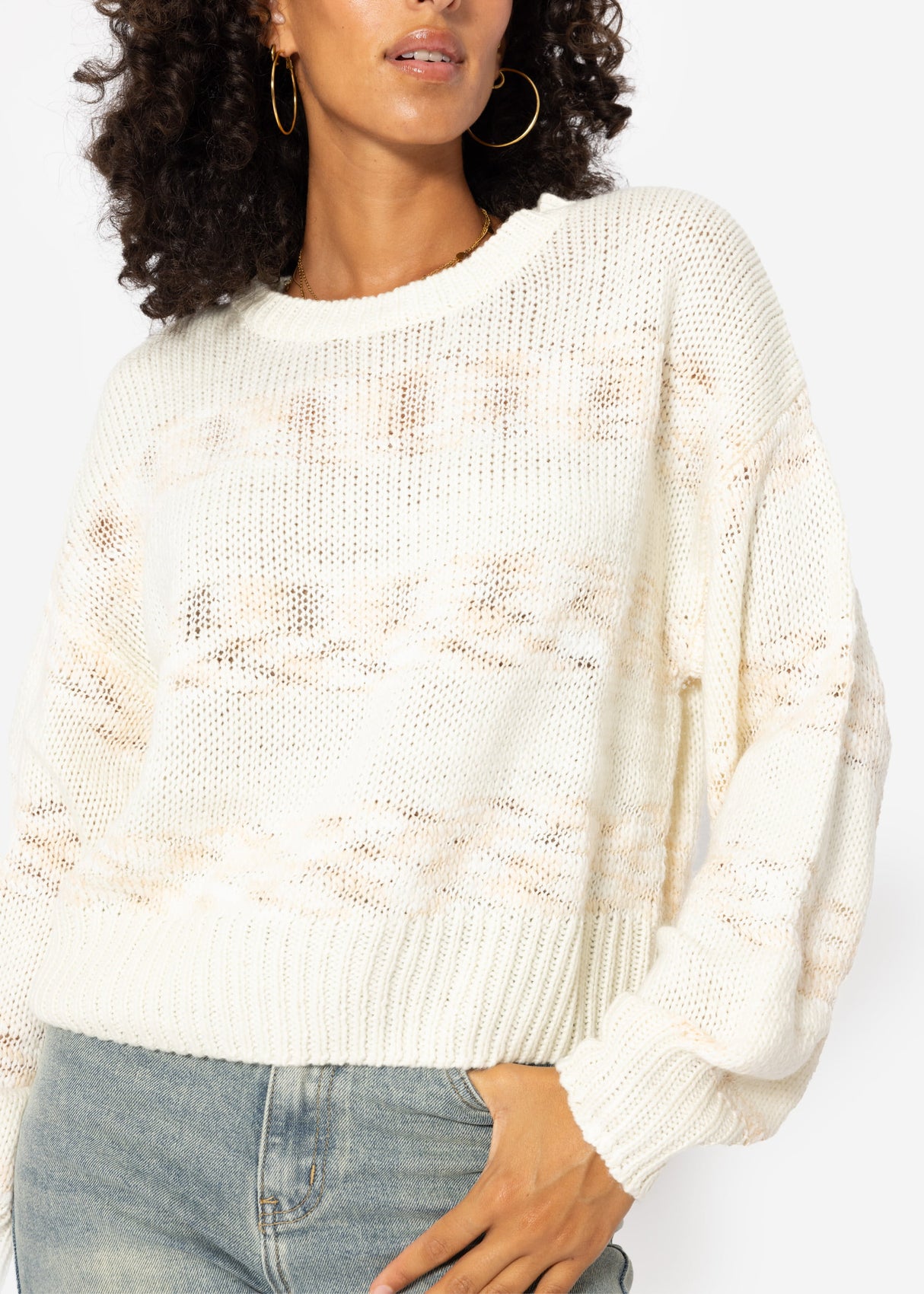 Sweater with multicolor stripes - off-white-beige