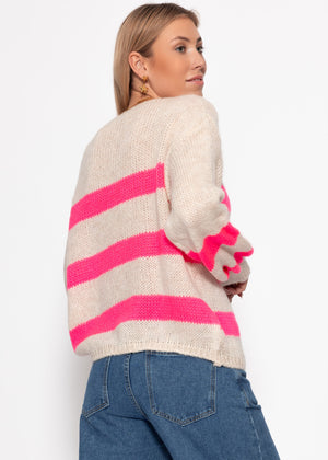Sweater with pink stripes - light beige