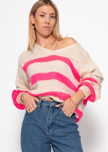Sweater with pink stripes - light beige