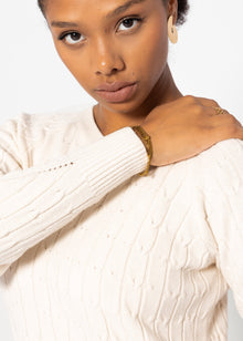 Raglan sweater with cable pattern - offwhite